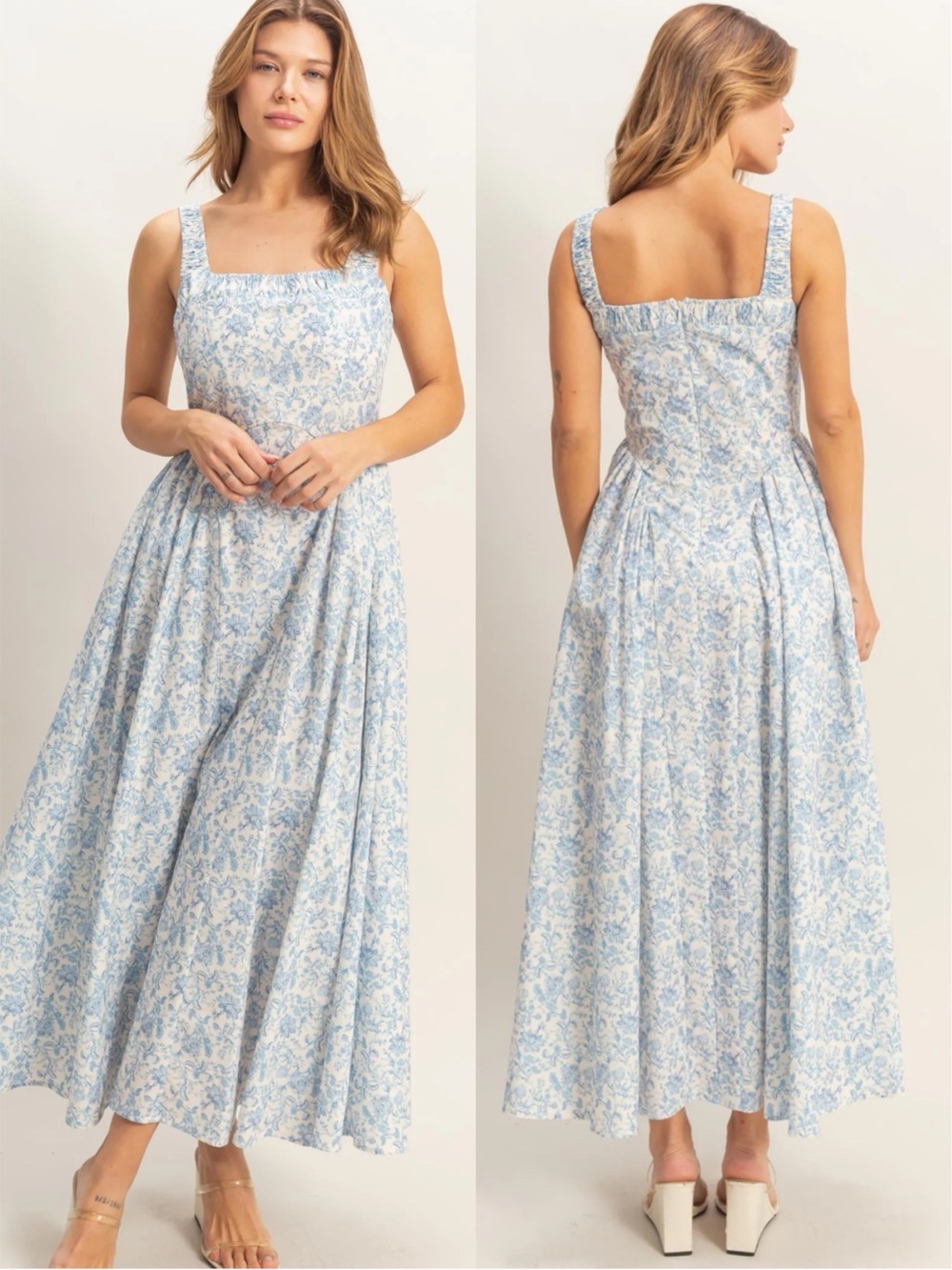 NEW HYFVE Floral Cotton Maxi Dress Size Medium Empire Waist Square Neck A-Line